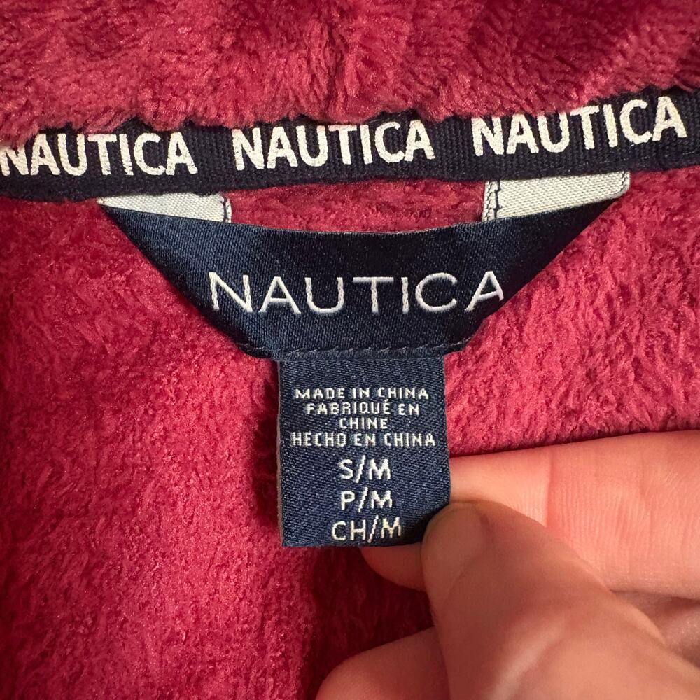 Nautica Plush Burgundy Long Robe S/M Shawl Collar Pockets (No Belt) - Picture 8 of 10